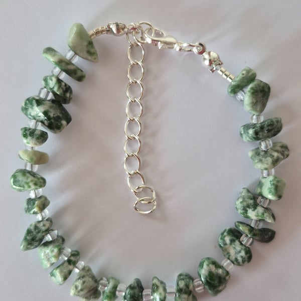 Green and White Camouflage Jasper Handmade Bracelet. Handmade Jewellery. Gift.