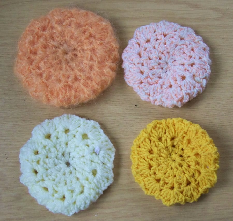 Four crochet bun hair nets, colourful, handmade for danceware, majorette