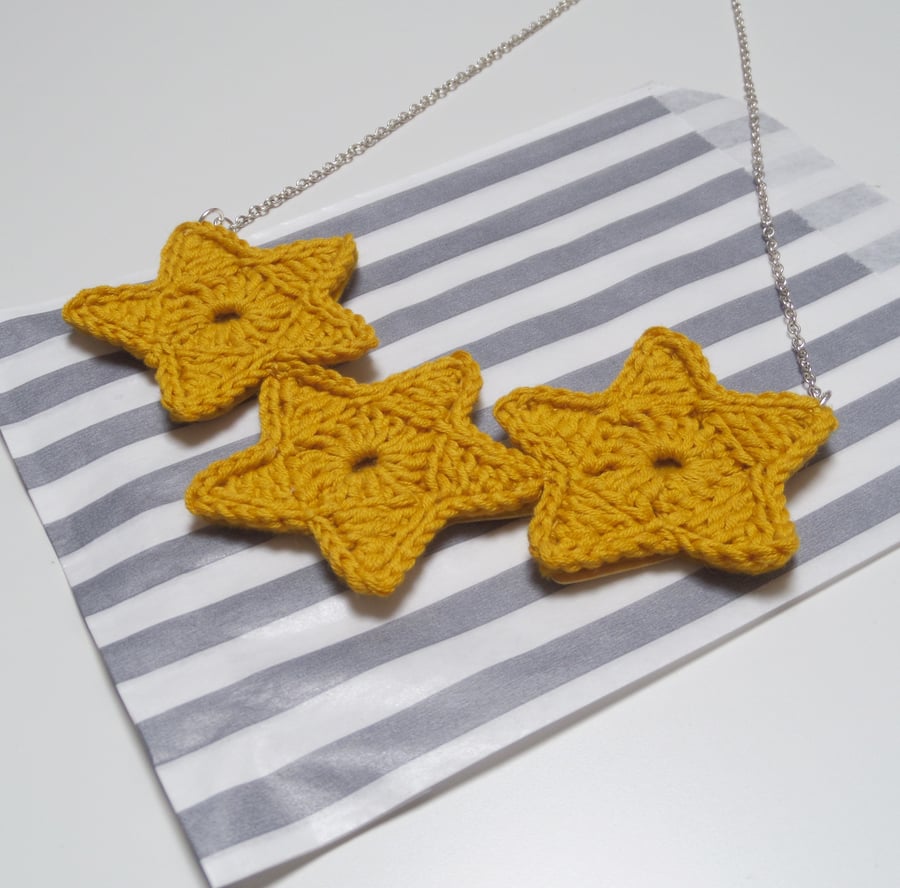 Yellow Crochet Star Statement Necklace