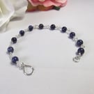 Sodalite gemstone bead bracelet with recycled silver wire wrapped links