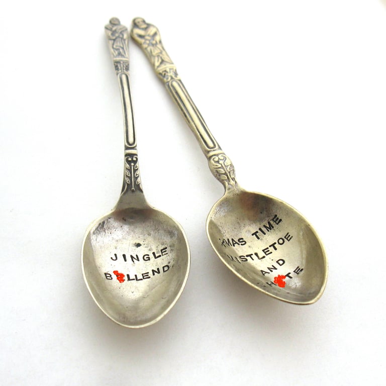 Two Rude Sweary Xmas Spoons, Handstamped Apostle Spoons, Mature Content