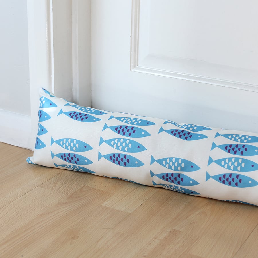 Newlyn Fish Blue Fabric Draught Excluder