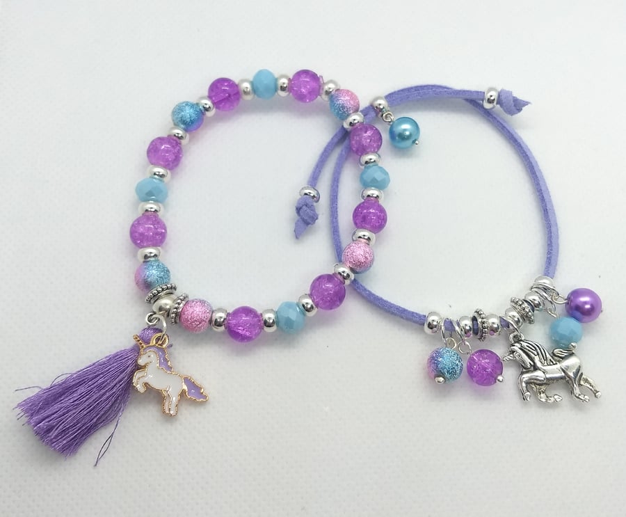 Unicorn jewellery making craft kit for children or adults - makes two bracelets