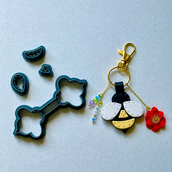 Bumblebee keyring or bag charm cutter set for polymer clay 