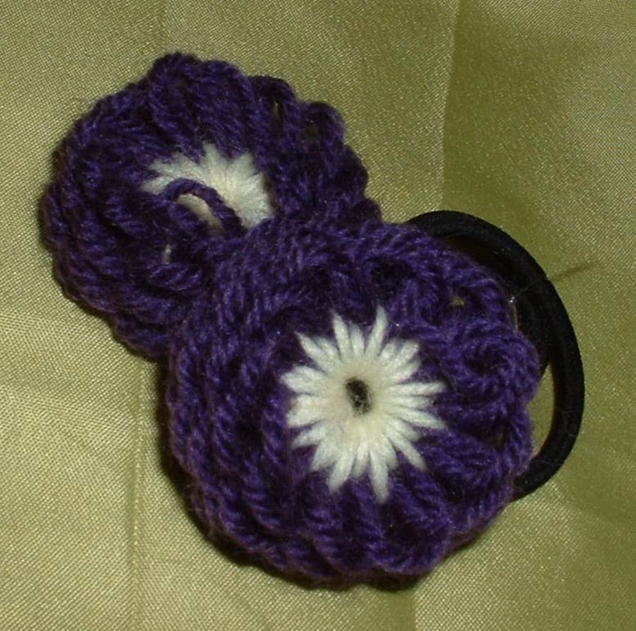 Handmade woollen flower hair bands - purple
