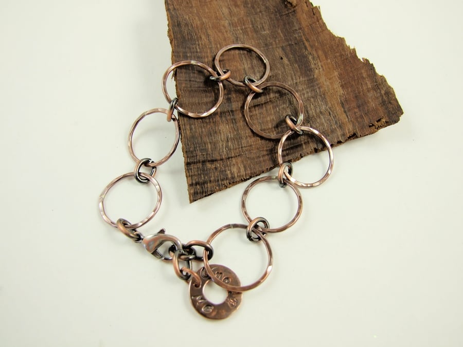 Bracelet, Copper Hand Forged Chain Links with Me & You Charm