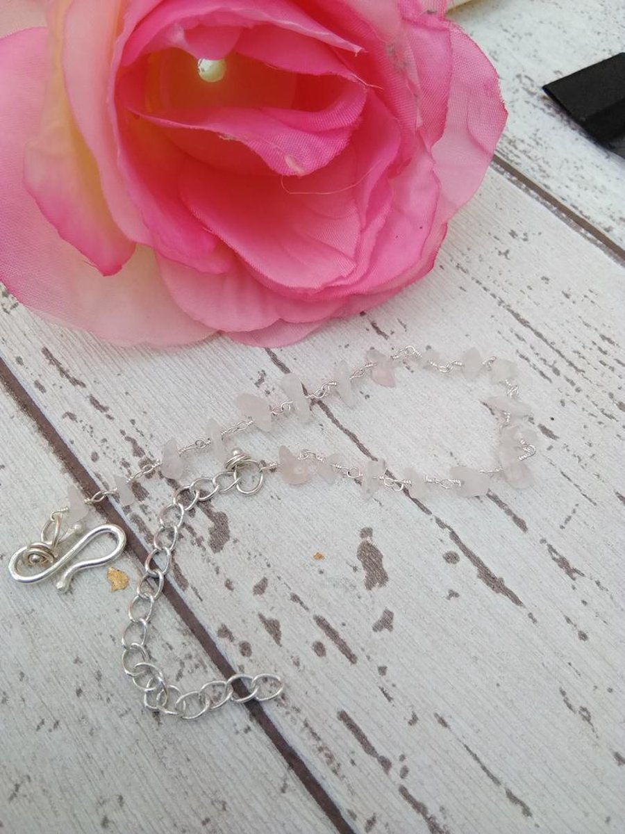 Rose Quartz Crystal Chain Bracelet Dainty 
