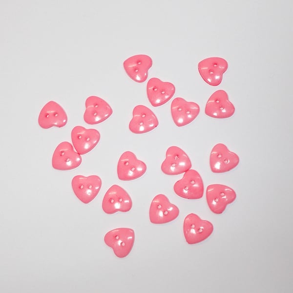 Pink Acrylic two hole heart buttons 15mm by 14mm - pack of 20