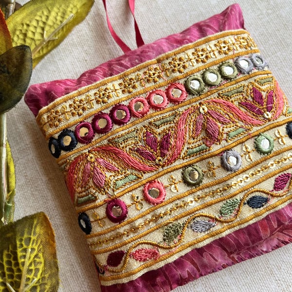 A pretty batik lavender bag with Indian embroidered trim, scented gift