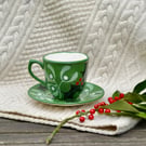 Holly and Mistletoe Cup and Saucer - Hand Painted