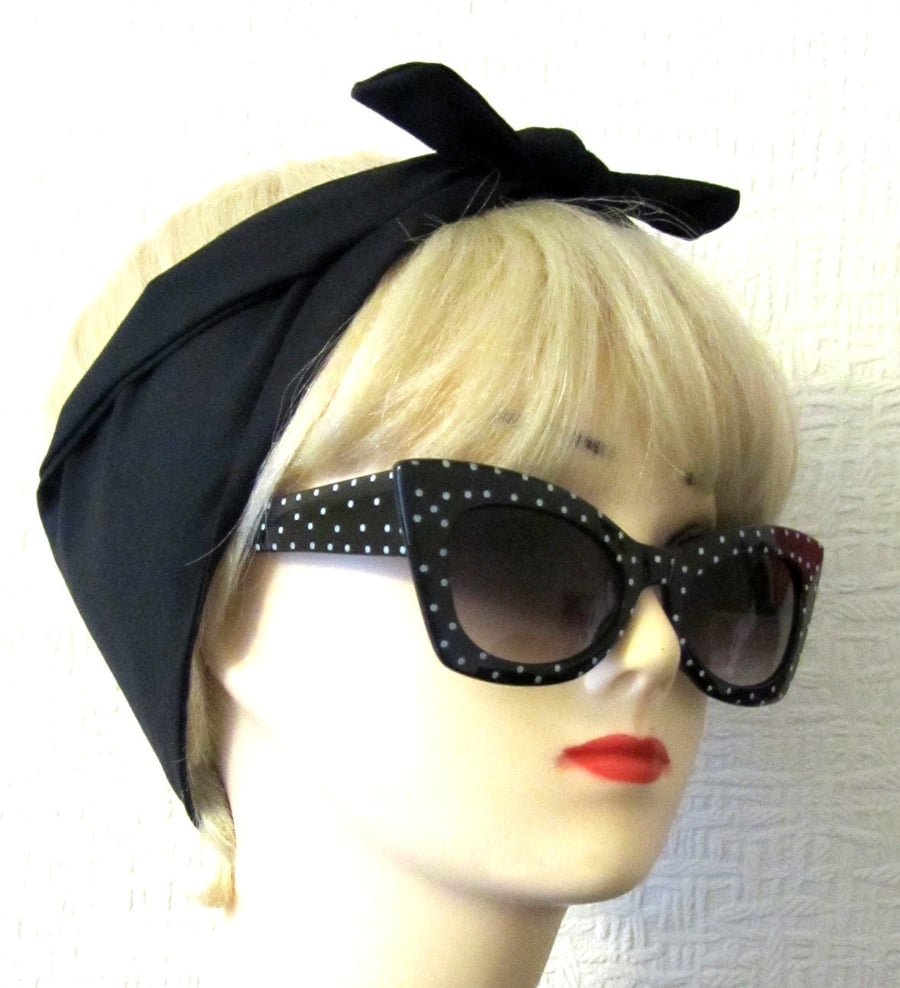 Black Hair Tie plain Fabric Head Scarf Bandana by Dolly Cool