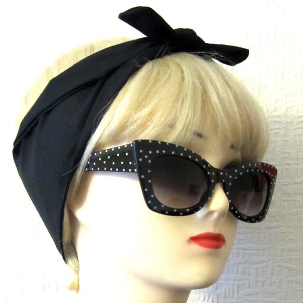 Black Hair Tie plain Fabric Head Scarf Bandana by Dolly Cool