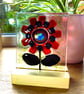 Robin Red fused glass flower suncatcher