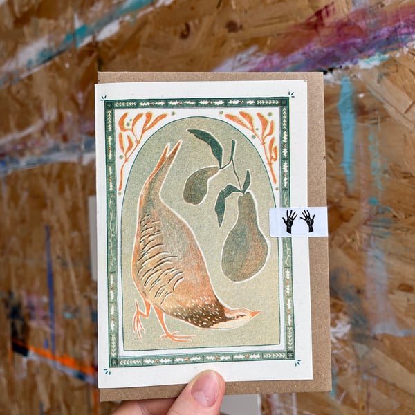 Partridge (in the pear tree) - Seasonal Risograph Greetings Card