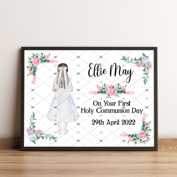 Girls Holy Communion A4 Print, Congratulations Communion Custom Print
