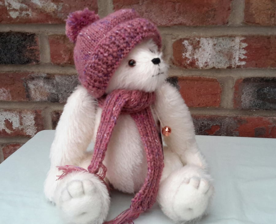 12" Dressed Mohair Bear, Handmade Collectable Artist Bear, Christmas Teddy Bear