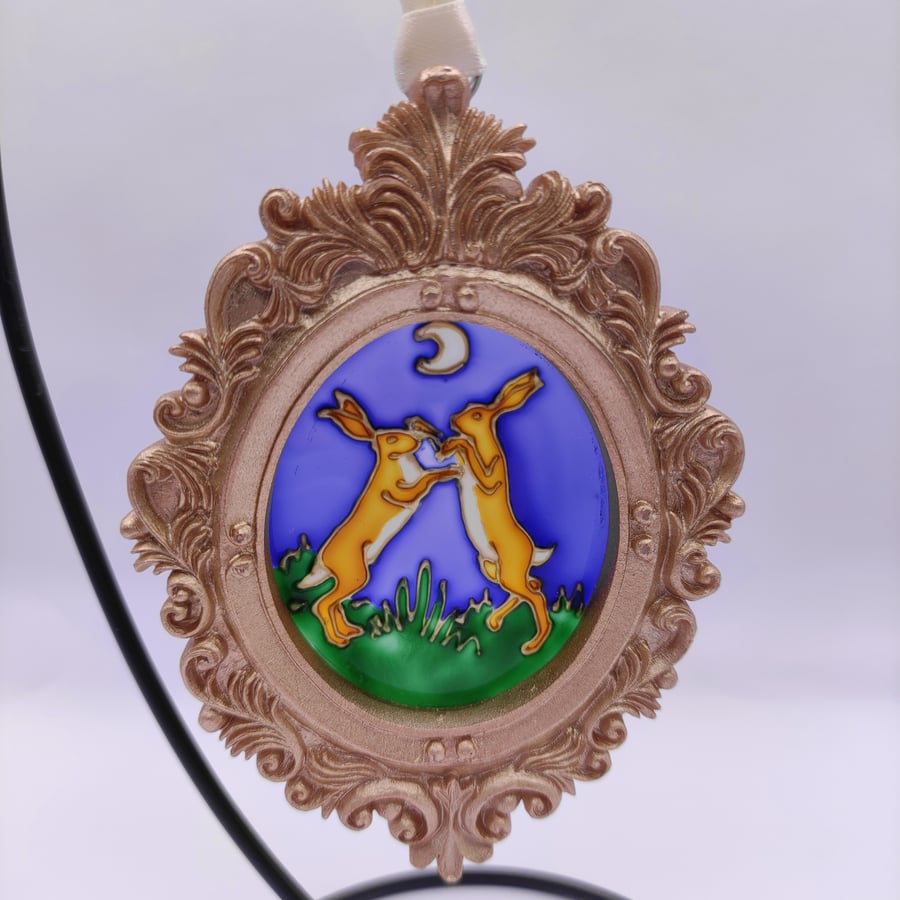 Handmade glass painted window hanging or Christmas tree bauble