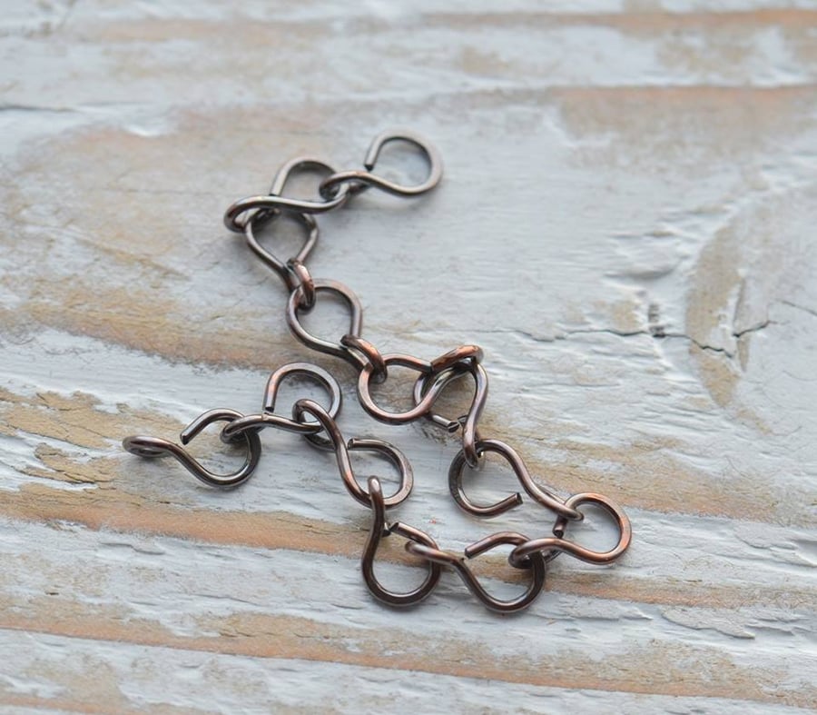 Handmade Oxidised Copper Bracelet Necklace Links 6 Inches 13 Links