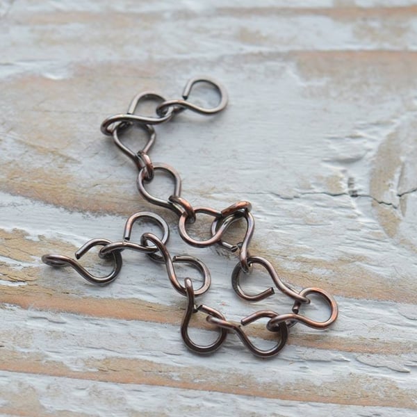 Handmade Oxidised Copper Bracelet Necklace Links 6 Inches 13 Links