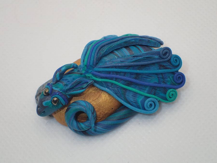 Sea blue polymer clay dragon