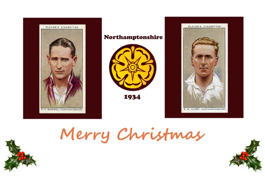 Cricket Christmas card vintage 1934 design. Northamptonshire.  FREE UK P&P