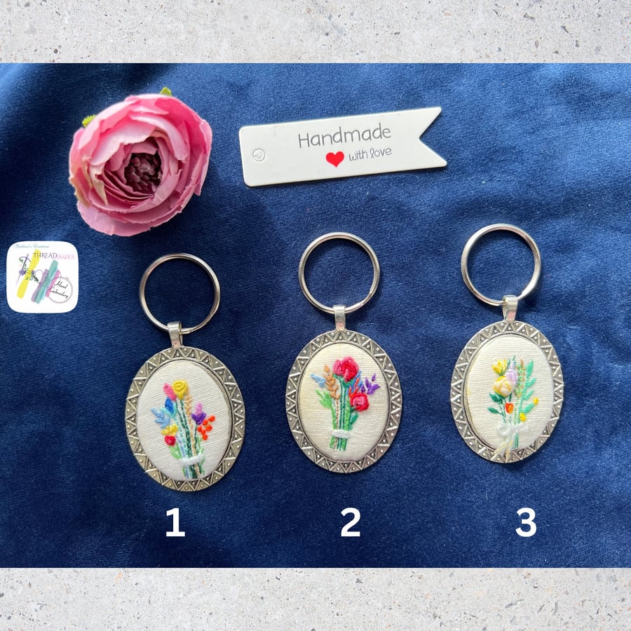 Handmade keychain, Handmade keyring, floral embroidery, embroidery keychain, gif