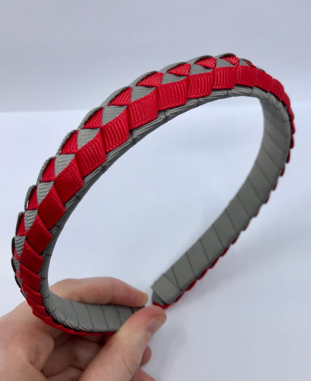 School Red and Grey Pleated Hairband