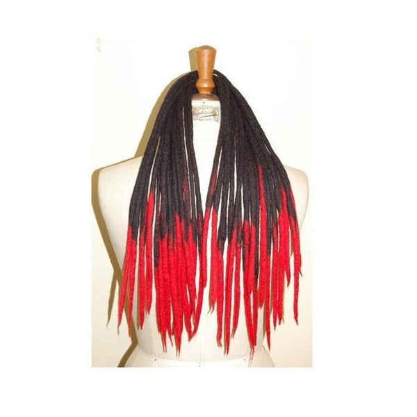 Black and red transitional tapered Handmade Wool Dreadlocks - 16 Dread set