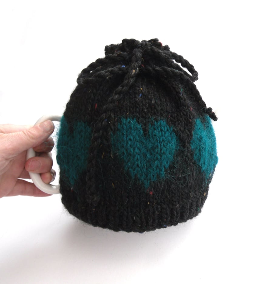 Goth gift -  hand knit heart  tea cosy  SALE