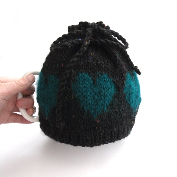 Goth gift -  hand knit heart  tea cosy  SALE
