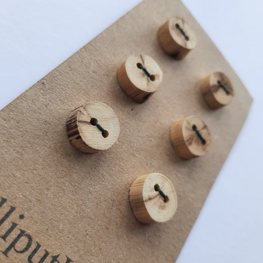 Set of six flat driftwood disk buttons