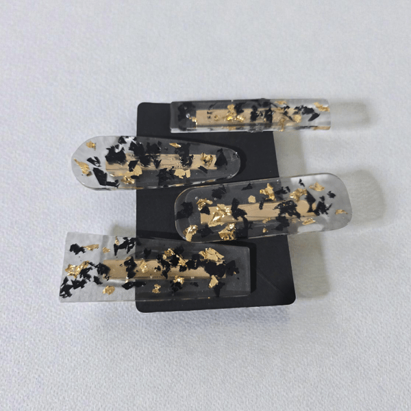 Crystal gold and black hair clips set of 4