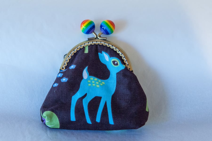 One of a Kind Kiss Lock Fastening Coin Purse - Retro Deer Design