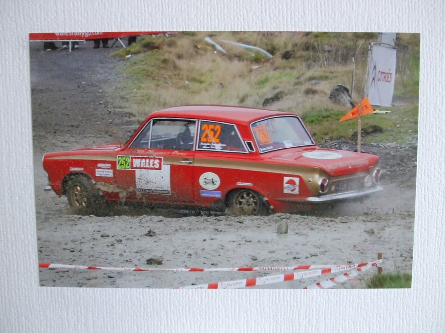 Photographic greetings card of a Ford Lotus Cortina Mk.1.