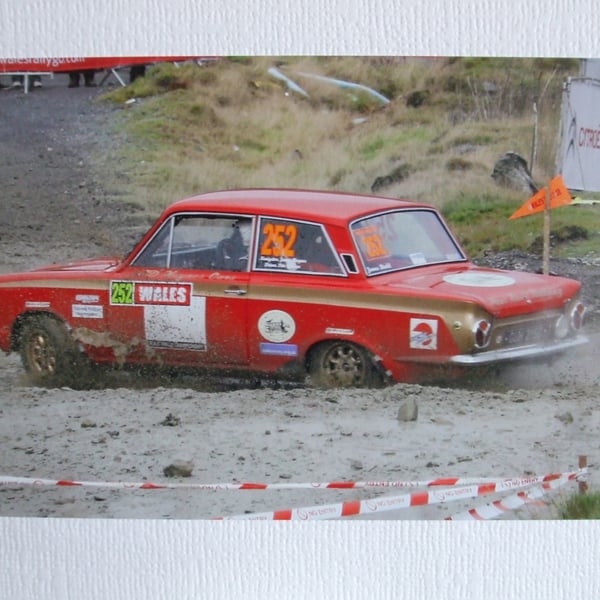 Photographic greetings card of a Ford Lotus Cortina Mk.1.