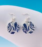 Drop Earrings, abstract blue 19mm discs, sterling silver ear wires (829) - Image 1