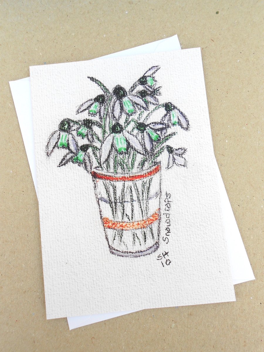 Snowdrops in Glass Pastel Card For January Birthday