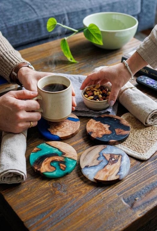 Summer Seconds Scottish Loch Inspired Wood Resin Coasters 4-set