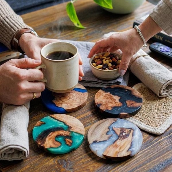 Scottish Loch Inspired Wood Resin Coasters - Handmade Highland Drinkware 4-set