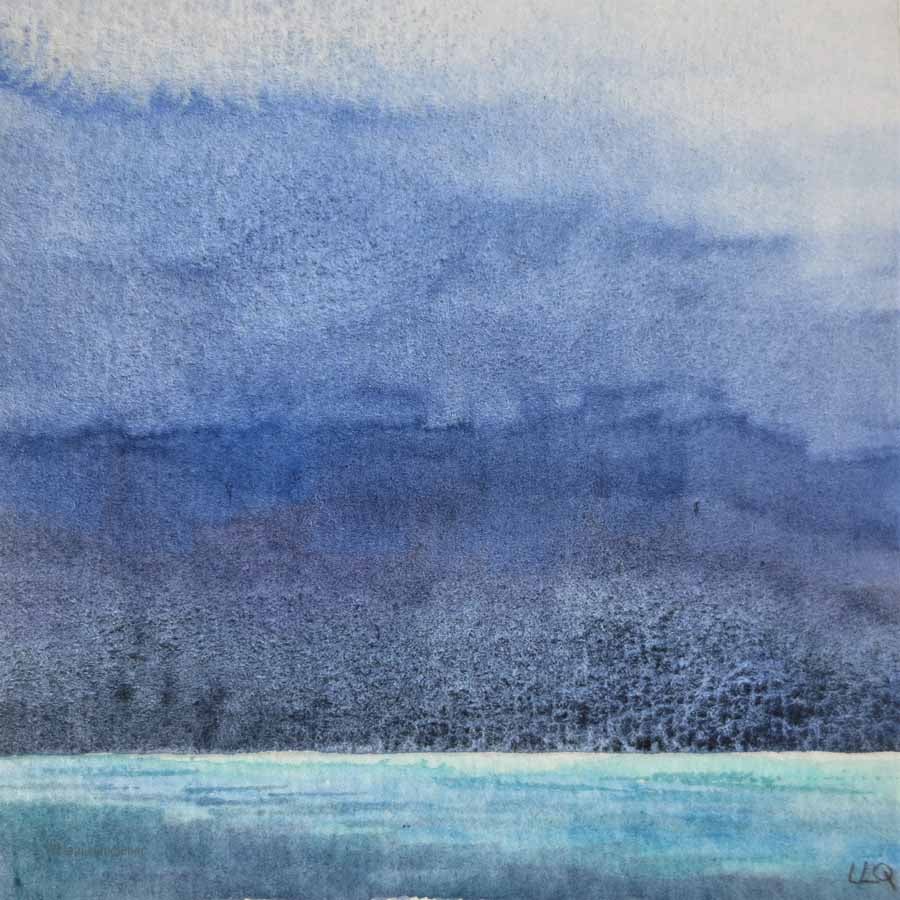 Turquoise sea and purple sky original watercolour painting