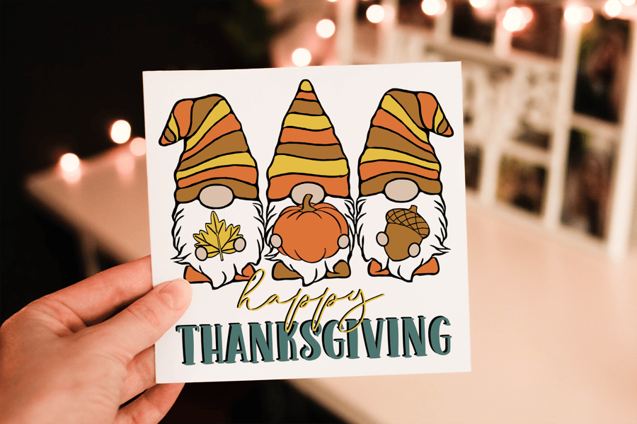 Gnome Happy Thanksgiving Card, Thanksgiving Card, Family Thanksgiving Card
