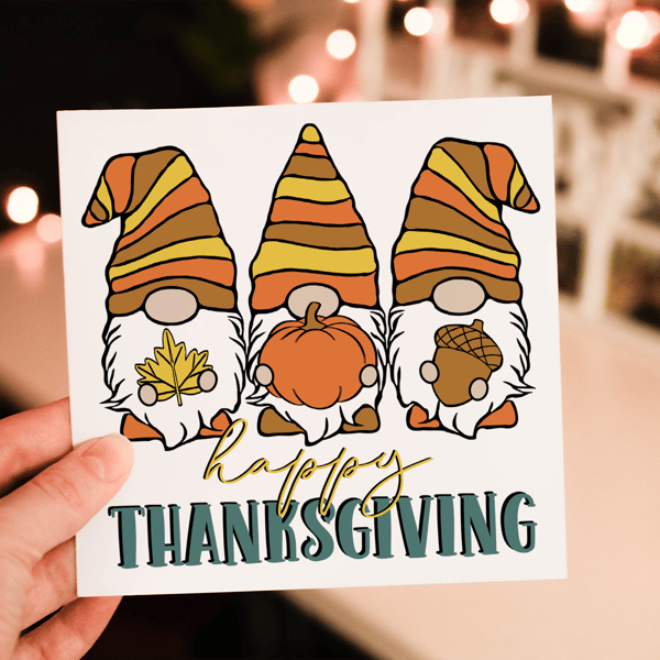 Gnome Happy Thanksgiving Card, Thanksgiving Card, Family Thanksgiving Card