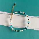 Blue Glass and Pearl Bracelet 