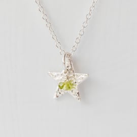 Peridot with Fine Silver Star Pendant Necklace