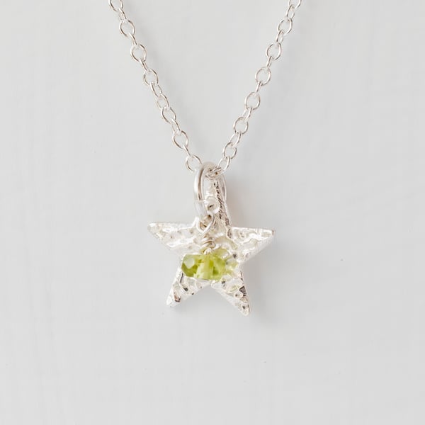 Peridot with Fine Silver Star Pendant Necklace