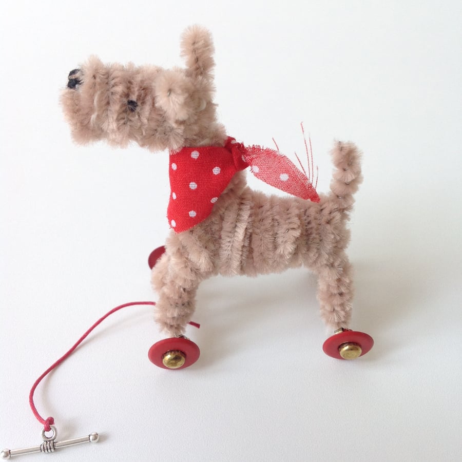 Miniature Terrier on Wheels – Vintage Style OOAK Sculptured  Dog Art