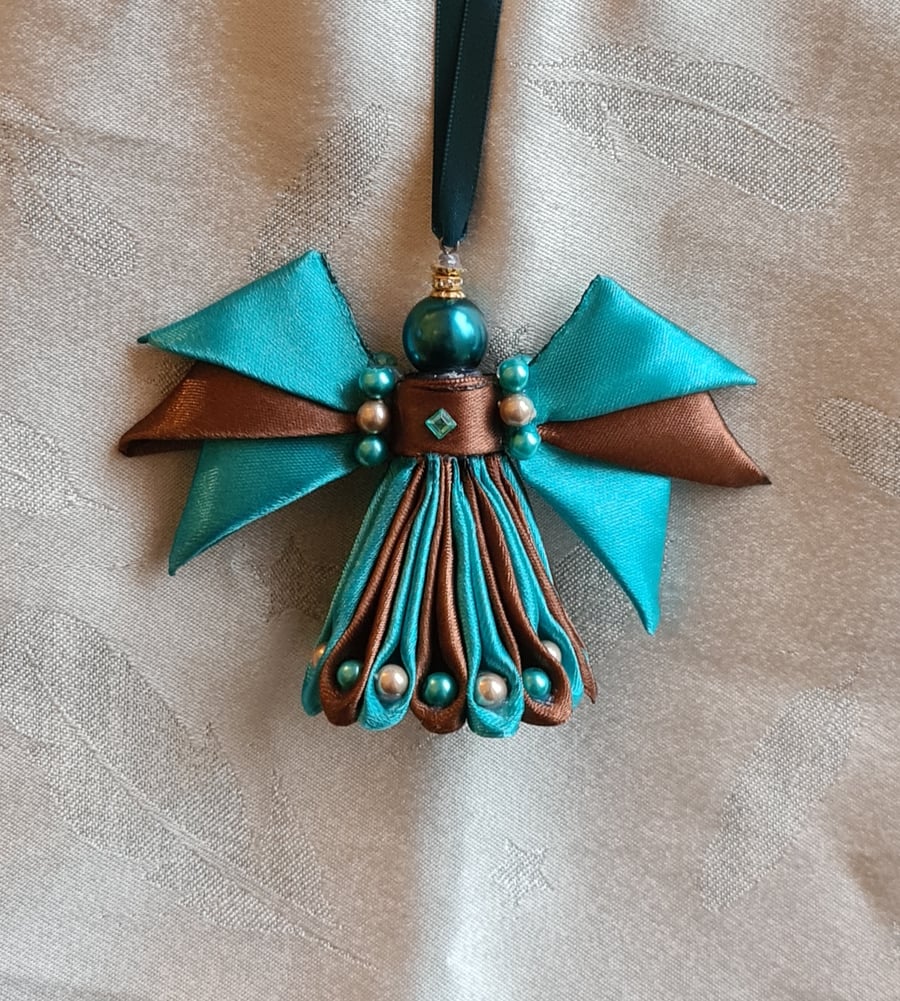 Ribbon Angel - Brown and Turquoise.