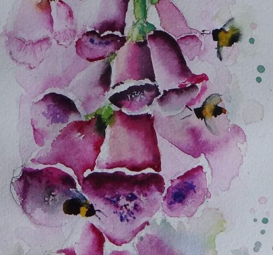 Foxgloves and a Bee watercolour painting tutorial 
