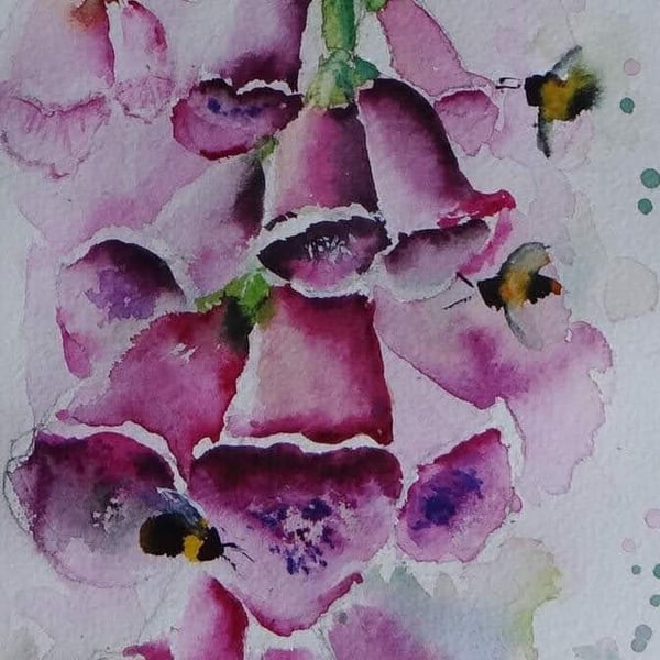Foxgloves and a Bee watercolour painting tutorial 