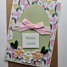 Easter Egg Pale Pink Quilled Flowers Card Size 6" x 4" Happy Easter